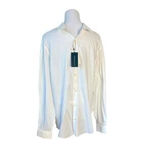 Perry Ellis Slim Fit Stain Resistant White Button Up Shirt XL Corpcore Party NWT